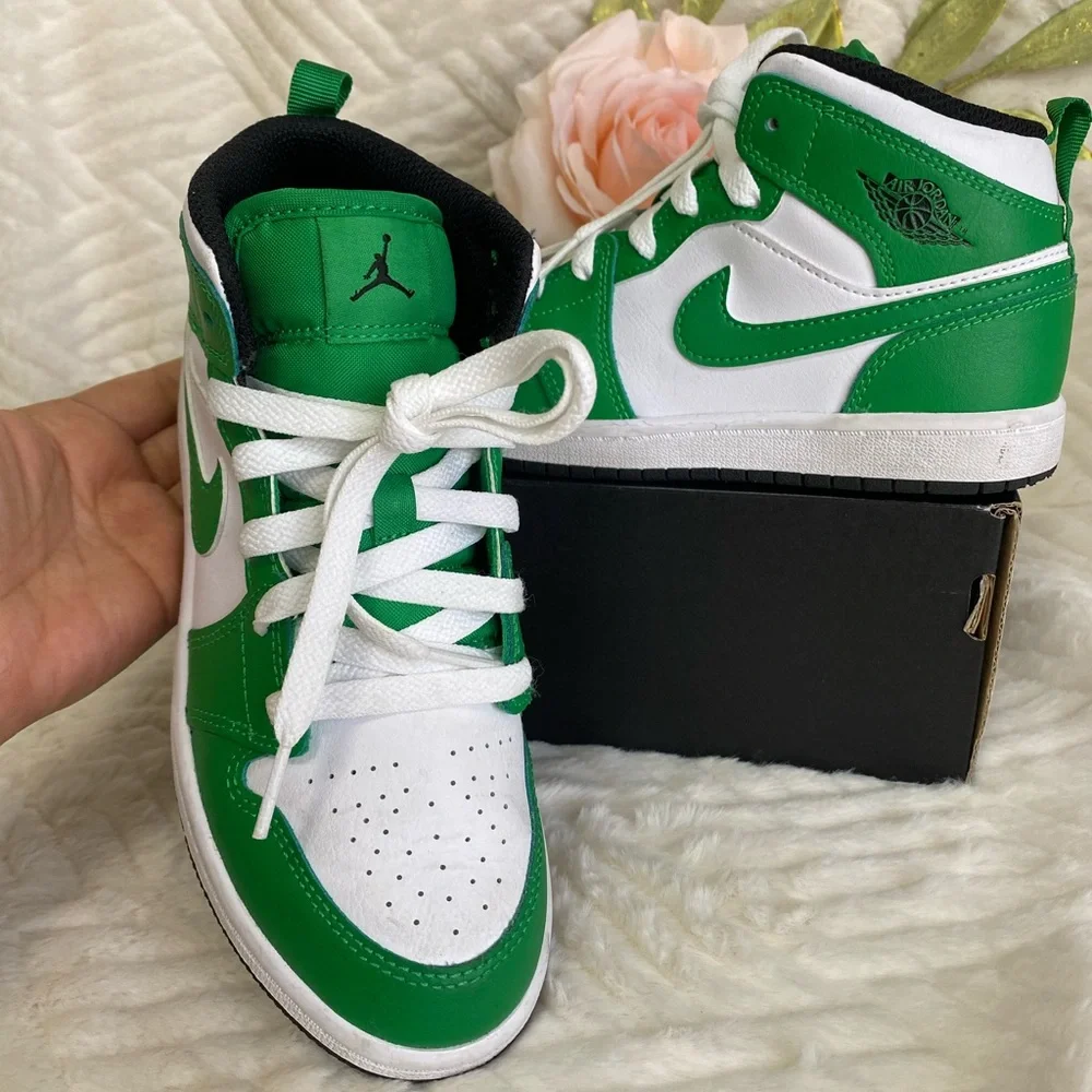 Nike Green and White High-Top Sneakers SIZE 1.5Y - Picture 3 of 9